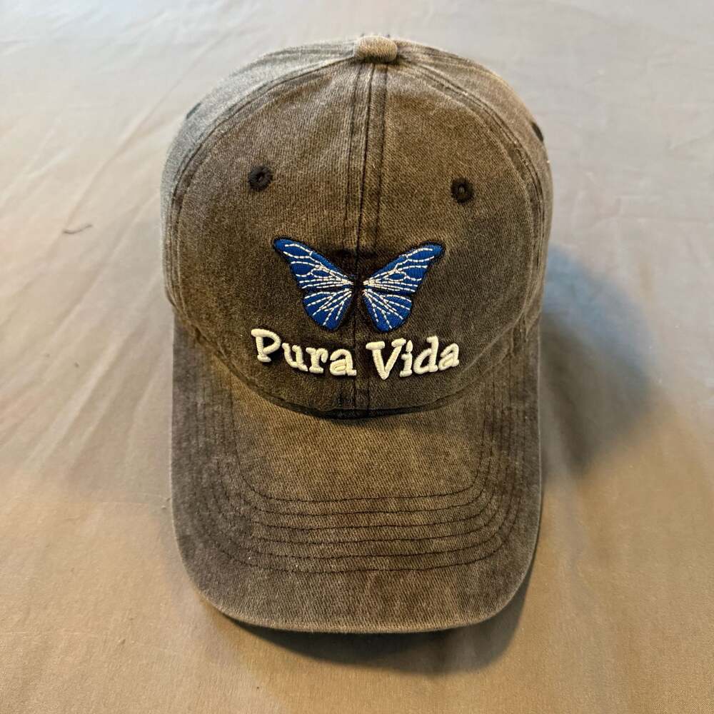 Pura Vida Washed Black Butterfly Embroidered Baseball Cap Hat